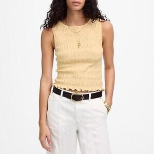 NWT Madewell Smocked Boatneck Tank Cotton-Linen Blend Pale Chamois Yellow XXS